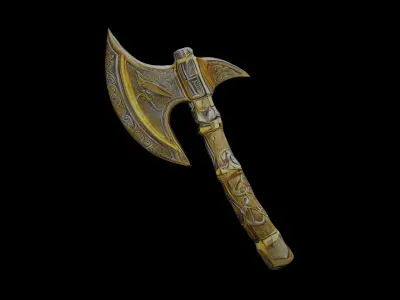 axe with golden plating fantasy ultrarealistic 4kquality Low-poly 3D model