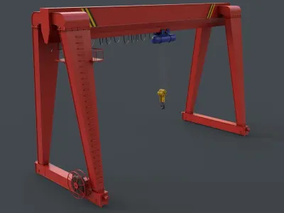 PBR Single Girder Gantry Crane V2 - Red Low-poly 3D model