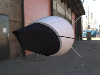 Drone robot helmet on side of wall 3D model