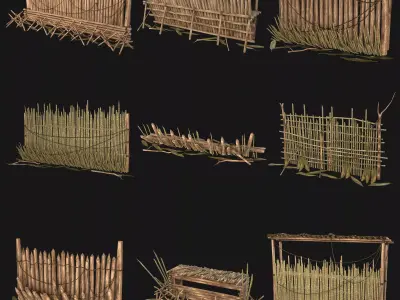 JUNGLE SWAMP PALISADE TRAP WALLS BARRIER BARRICADE COLLECTION Low-poly 3D model