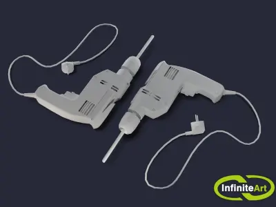 Drill two drills Low-poly 3D model