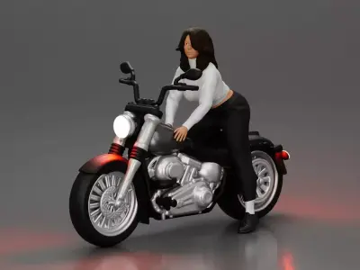 Woman in White Sweater and Black Pants Riding Motorcycle 3D print model purchase