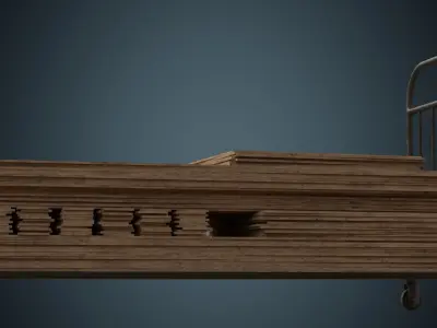 Transport Trolley And Wooden Sheets 1B Low-poly 3D model