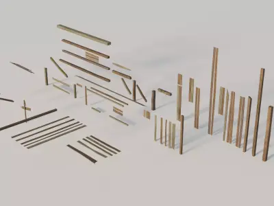 Pack wooden planks game-ready Low-poly 3D model