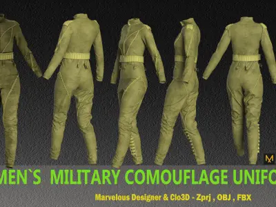 WOMEN MILITARY COMOUFLAGE UNIFORM  - zprj- fbx- obj- png 3D model