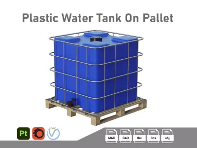 Plastic Water Tank On Pallet Low-poly 3D model