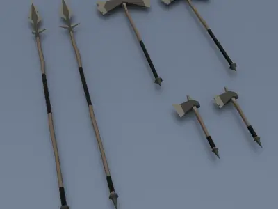 Low poly weapon pack contains stylized models for casual games Low-poly 3D model