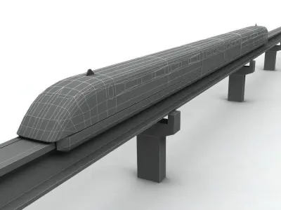 Transrapid Shanghai Train and Track  Low-poly 3D model