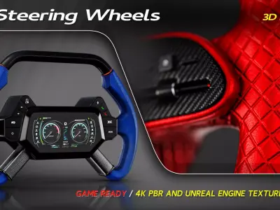 15 Steering Wheel  Low-poly 3D model