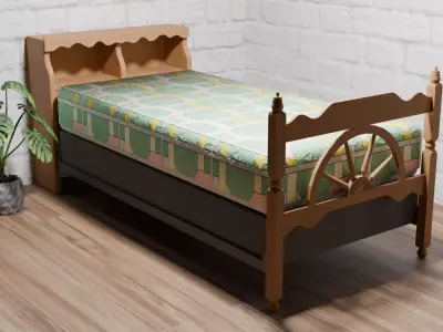 1970s Vintage Wagon Wheel Bunk Beds Low-poly 3D model
