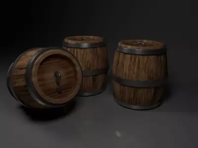 Barrels three wooden - three wooden Free 3D model