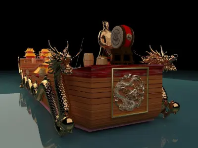 chinese junk ship warship oldship pirates fleet sails 3D model
