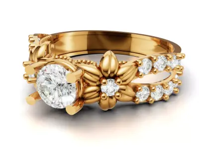 Organic Floral Engagement Ring Open Pave Shank CAD for Print 3D print model