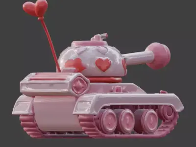 Stylized Valentine  Battle Tank 3D Model Low-poly 3D model