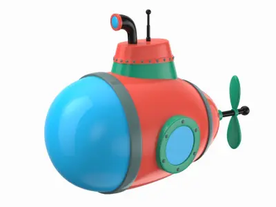 Cartoon Style Submarine Yellow 3D model