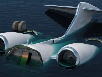 Crashed Jet Fuselage with Life Rafts 3D model
