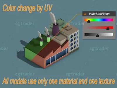 Low Poly Building Industry Isometric Icon Low-poly 3D model