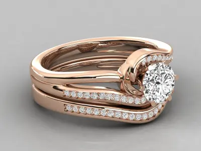 Round Solitaire With Twisted Band Wedding Ring Sets 3D print model