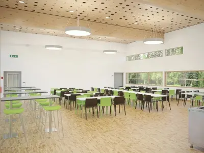 Furnished Cafeteria Interior with Kitchen V4 3D model