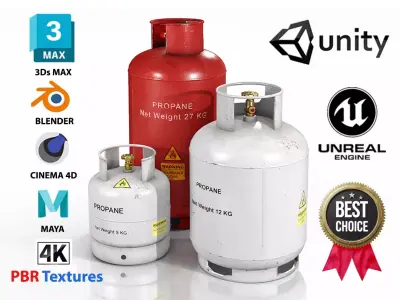 gas cylinder 5L 12L 27L with PBR 4K 3D Model Pack