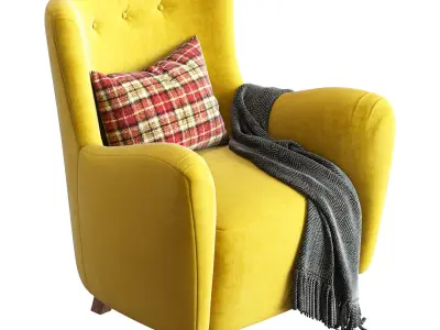 Fritz Hansen Style 1950s Mohair Velvet Armchair 3D model