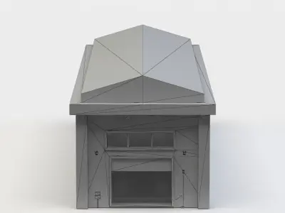 Hall industrial building with roof Low-poly 3D model