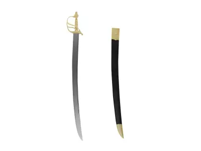 Cutlass sword with gold and handles Low-poly 3D model