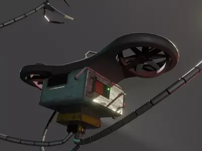 Sci-Fi Flying Bot with Propellers and Hooks Rigged PBR Model 3D model