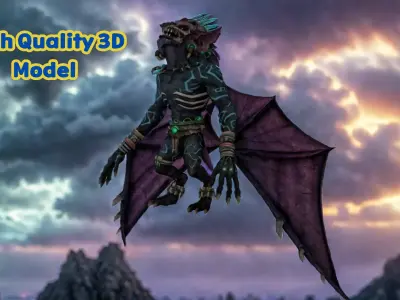 High Quality 3D Model  Fantasy Demon Bat Creature Low-poly 3D model