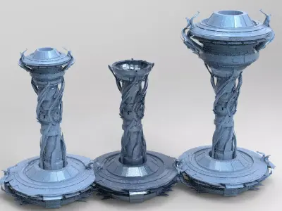 Dark weave Sci Fi towers 3 towers 3D  Low-poly 3D model