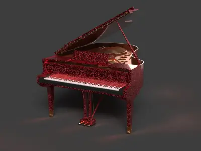 Chinese red grand piano  Low-poly 3D model