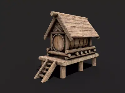 Medieval Wooden Water Tank PBR Low-poly 3D model