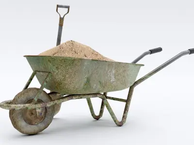 Wheelbarrow with Sand Low-poly 3D model