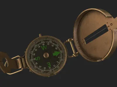 Low Poly Old Metal Compass Low-poly 3D model
