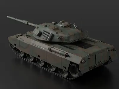 JGSDF Type 74 Main Battle Tank Low-poly 3D model