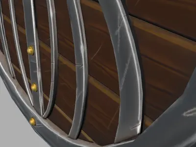 Stylized Brass Steel and Wood Round Shield Low-poly 3D model