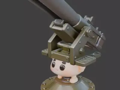 Stylized Chibi WWII Anti-Aircraft Gun Low-poly 3D model