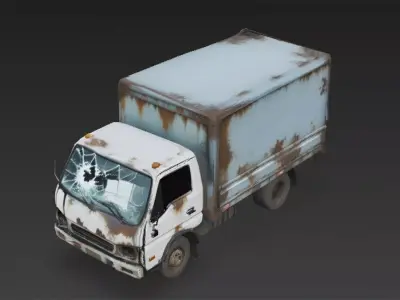 Abandoned Small Cargo Truck Wreck Low-poly 3D model