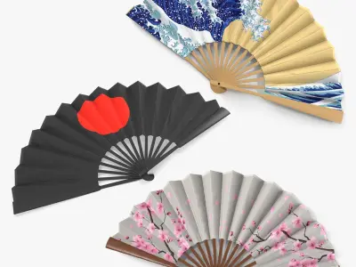 Japanese Folding Fans Collection 3D model