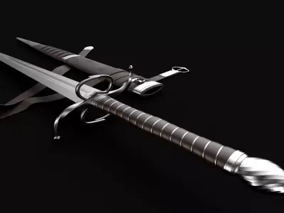 Longsword with scabbard and belt Low-poly 3D model