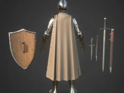 Ancient Sword and Shield Knights Low-poly 3D model purchase
