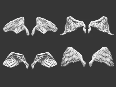 20 Mid poly statue and sculpture wings IMM set 3D model