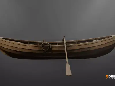 Medieval Fisherman Rowboat -  Wooden Fishing Boat Low-poly 3D model