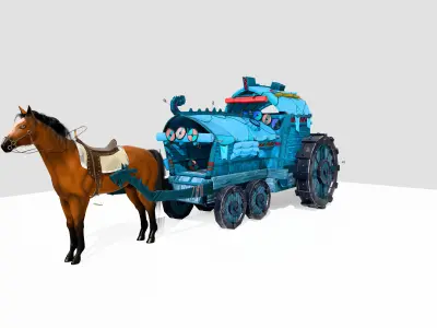 Fantasy Viking Wagon with Rigged Horse Game-Ready Low-poly 3D model