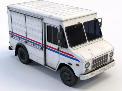 Realistic Postal Mail Truck 3D Model  Low-poly 3D model