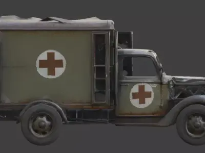 Battlefield Ambulance Wreckage Low-poly 3D model