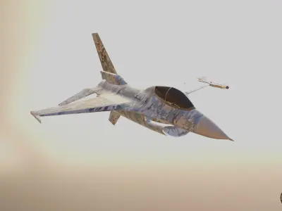 f-16 model fighter jet flying in clouds 3D model