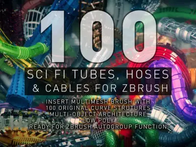 Sci-Fi Tubes Hoses and Cables 100 Pieces Low-poly 3D model