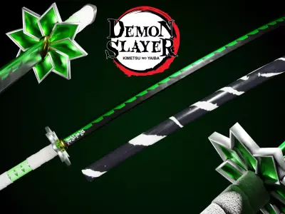 Demon Slayer Sanemi Shinazugawa Green Sword Low-poly 3D model