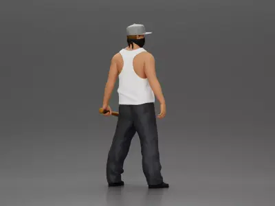 Gnangster Man in streetwear posing with a bat and face mask 3D print model